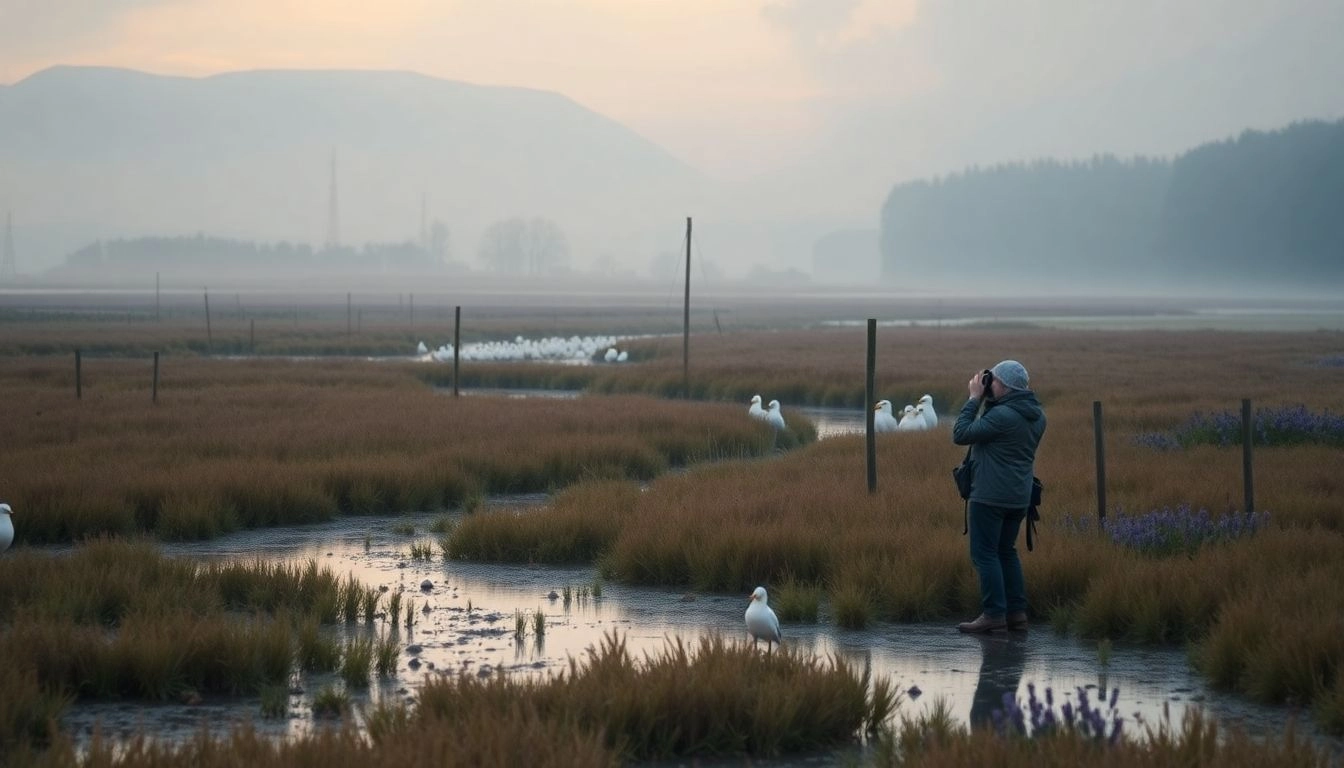Randonneur regardant à la jumelle les oiseaux